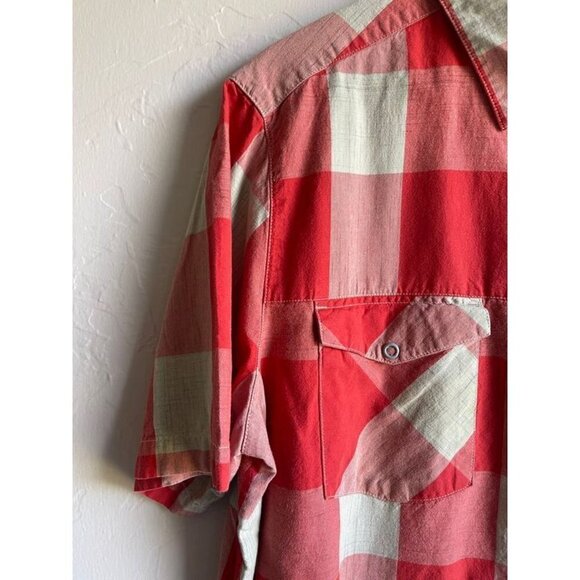 WOOLRICH Classic Men's Snap Front Plaid Shirt Size L Orange Tan Cream 100% Cotto - Picture 6 of 8